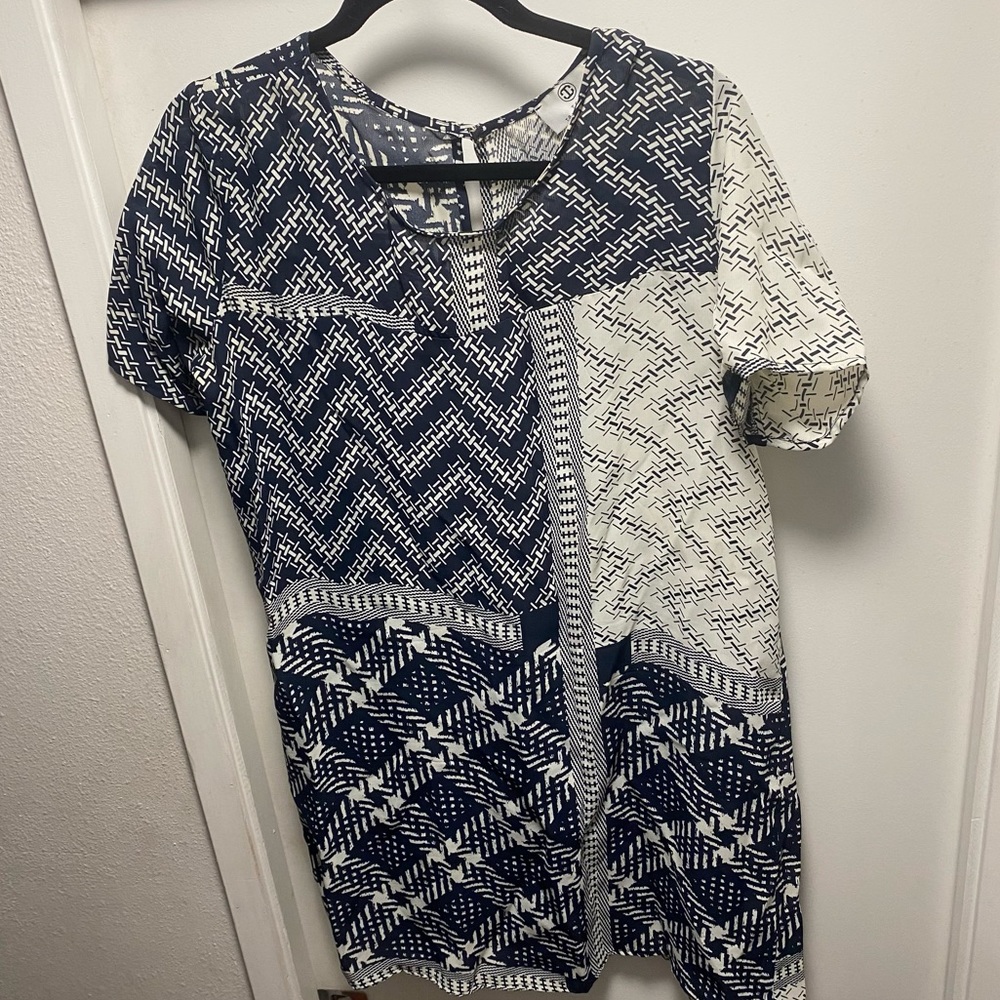 Ten Tomorrow Navy Patchwork Print Dress